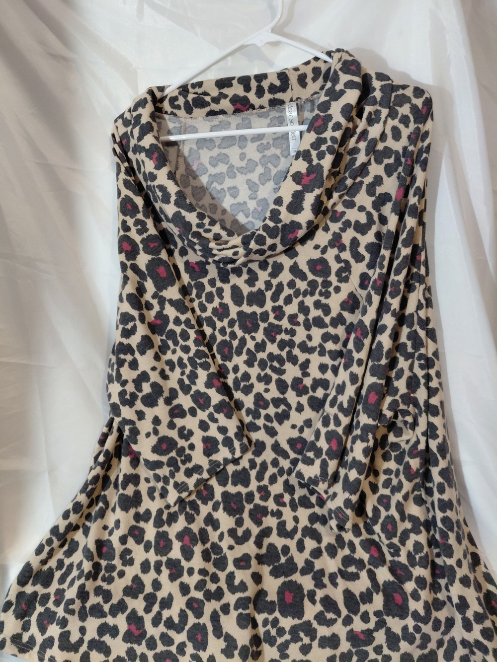 Cowl-Neck Leopard Print Tunic in Beige with Pink Accents - Picture 8 of 10